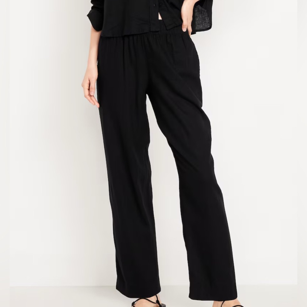 Old Navy Petite Straight Black Linen Women's Pants